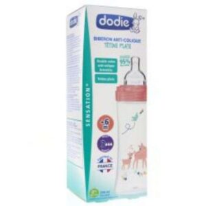 DODIE BIBERON SENSATION+ANTI COLIQUE TETINE PLATE 330 ML ROSE