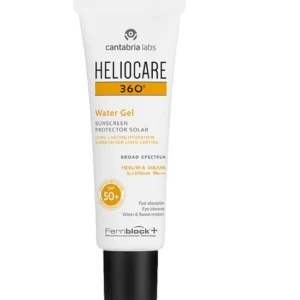 Gel solaire Cantabria Heliocare 360 water gel SPF 50+ 50 ml, protection haute performance contre les UVA, UVB et lumière visible, texture légère et hydratante, disponible en parapharmacie à Kénitra et parapharmacie en ligne.
