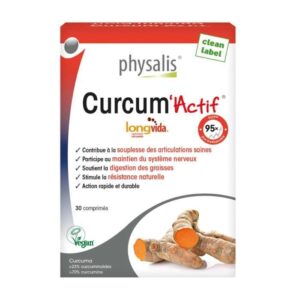 Physalis Curcum Actif 30 comprimés – Complément alimentaire à base de curcuma anti-inflammatoire – Parapharmacie Kénitra Maroc