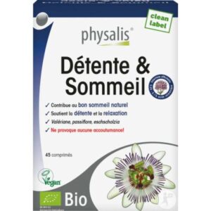 Physalis Détente et Sommeil 45 comprimés – Complément alimentaire pour favoriser le sommeil et la relaxation – Parapharmacie Kénitra Maroc