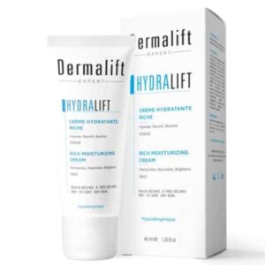 Crème hydratante riche Dermalift 40 ml, nourrit intensément les peaux sèches, formule protectrice et apaisante, disponible en parapharmacie à Kénitra et parapharmacie en ligne.